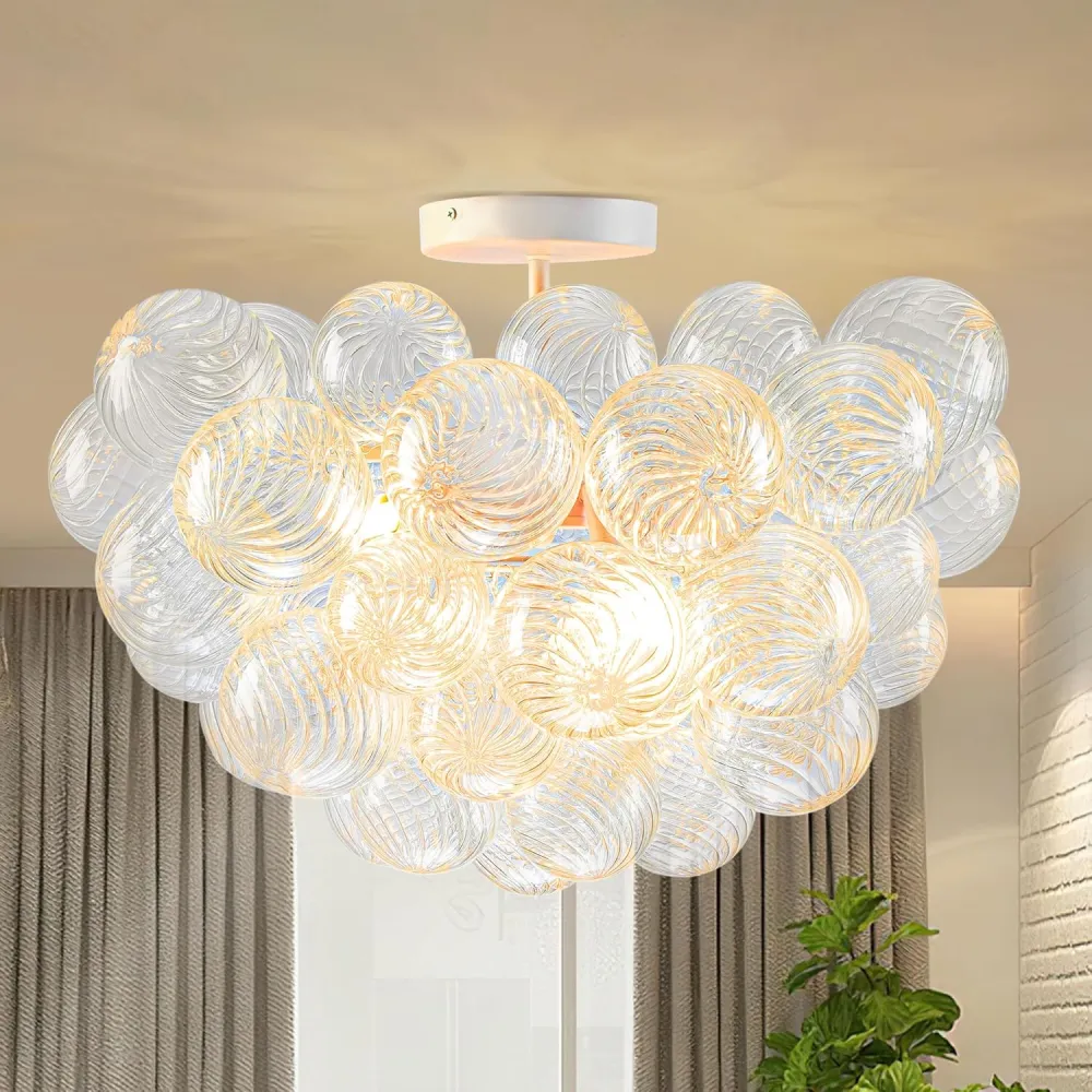 What techniques are used to achieve the harmonious color combinations in glass bubble chandeliers | reps2024?